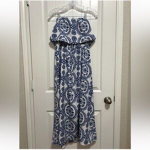 Blue and White Patterned Maxi Dress